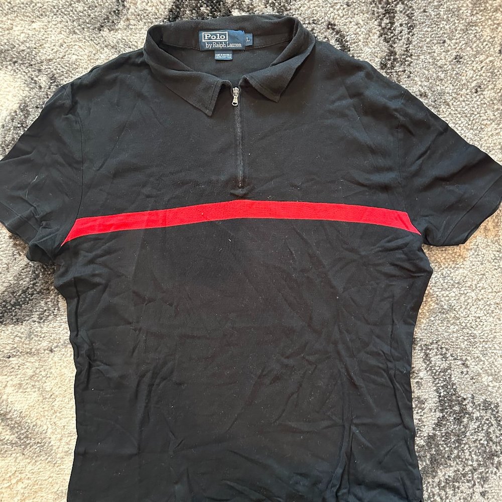 POLO By Ralph Lauren Black Polo Shirt With Red Stripe